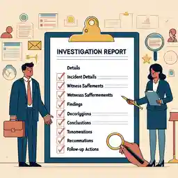 An image showing a Sexual Harassment Investigation Report Template. The template should include sections such as Incident Details, Witness Statements,