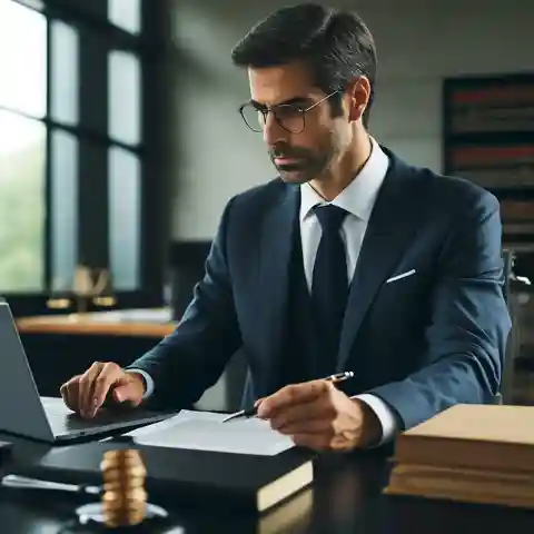 Job Description for a Paralegal A male paralegal working in a modern law office, reviewing documents and using a laptop