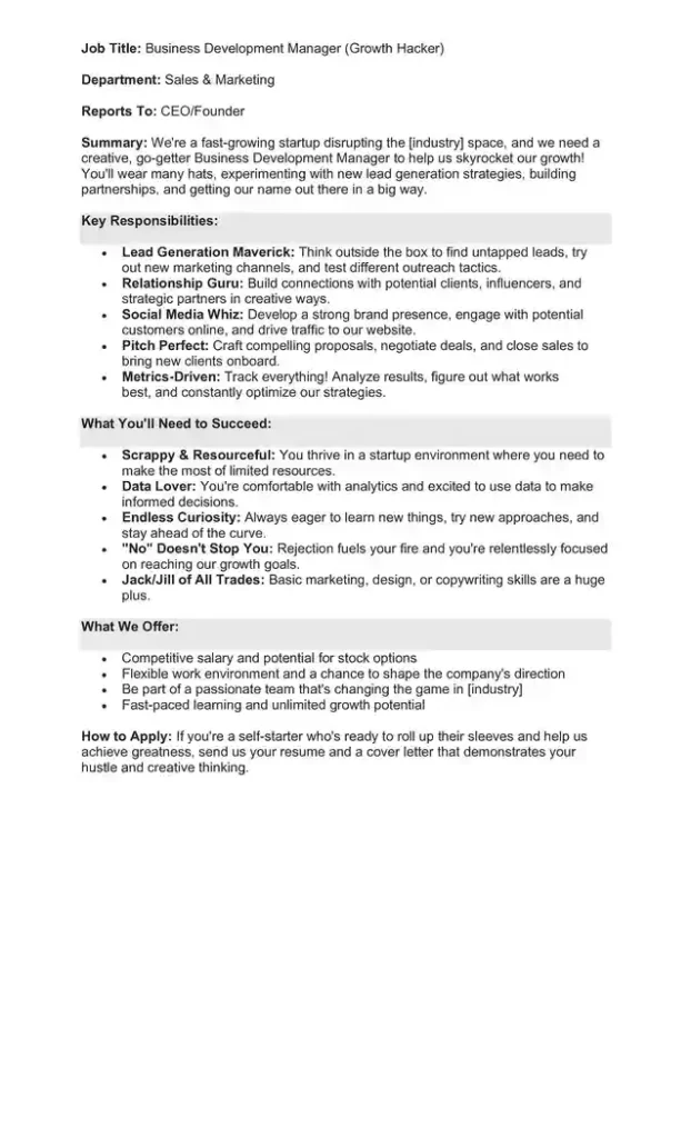 Sample Job Description for a Business Development Manager 03