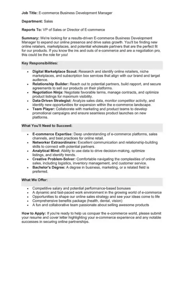 Sample Job Description for a Business Development Manager 05