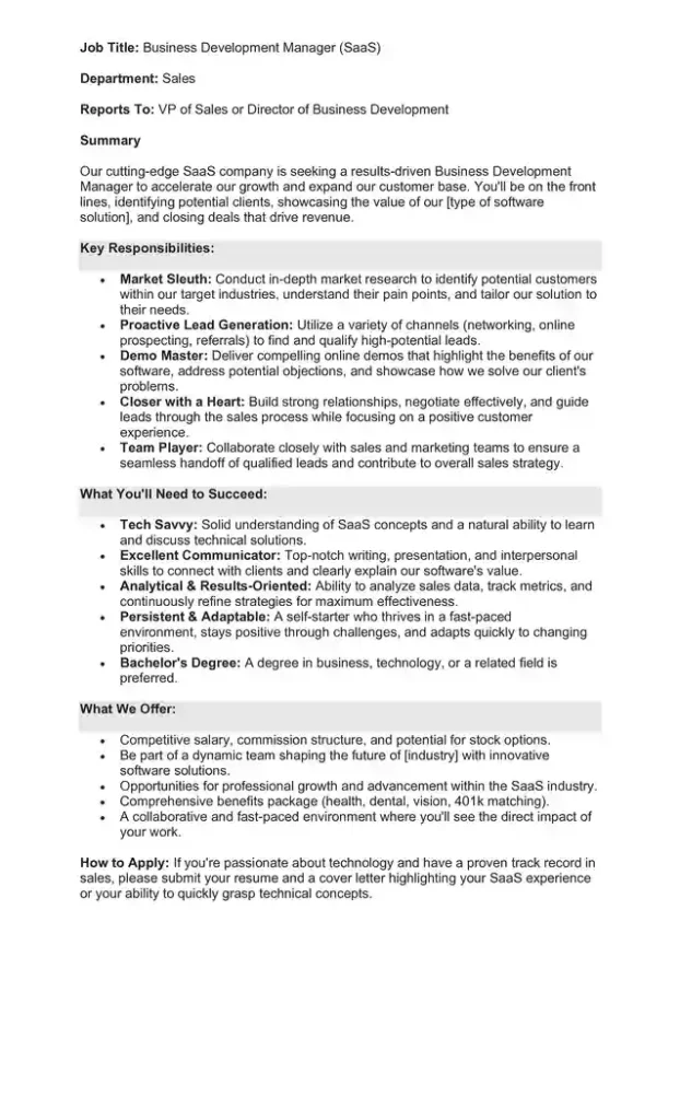 Sample Job Description for a Business Development Manager 09