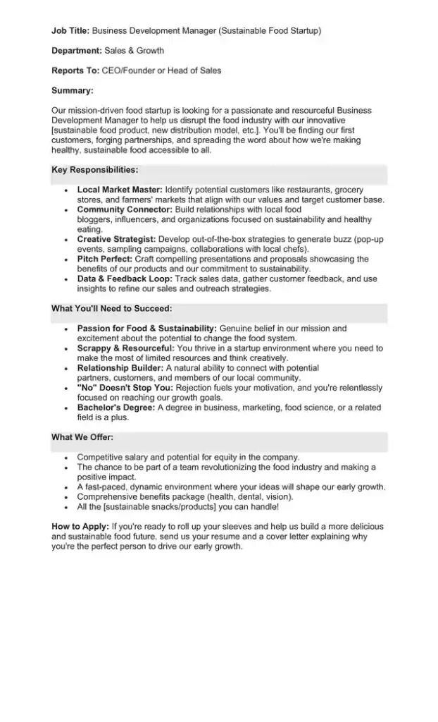 Sample Job Description for a Business Development Manager 10
