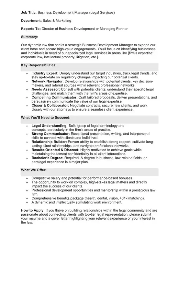 Sample Job Description for a Business Development Manager 14