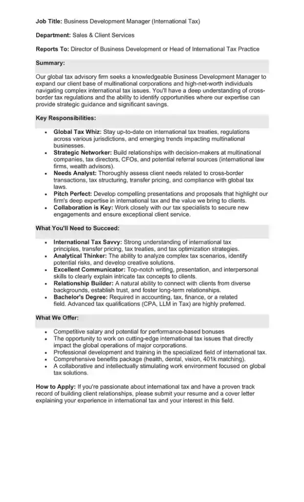 Sample Job Description for a Business Development Manager 15