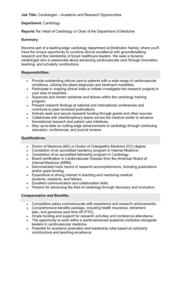 Sample Job Description for a Cardiologist 01