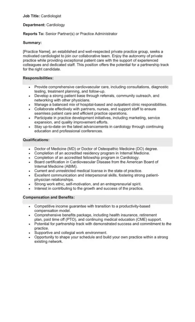 Sample Job Description for a Cardiologist 02