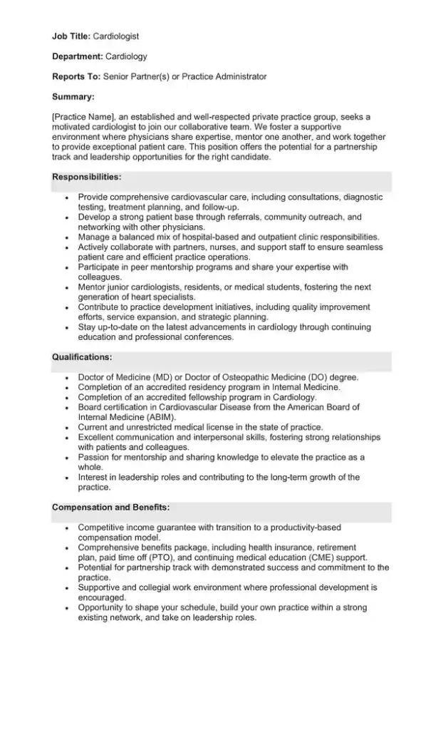 Sample Job Description for a Cardiologist 03