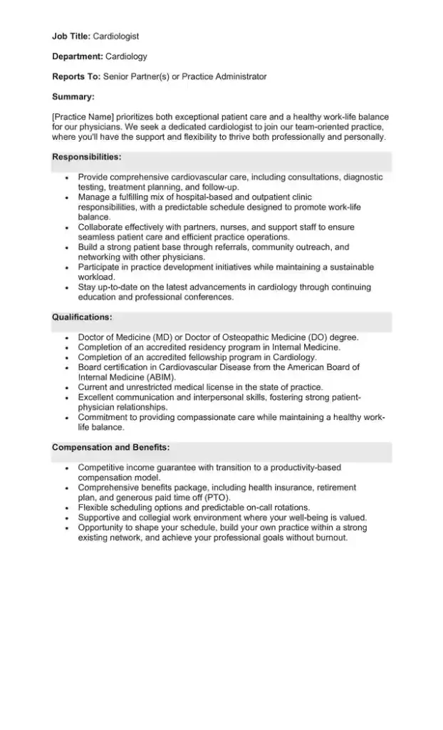 Sample Job Description for a Cardiologist 06