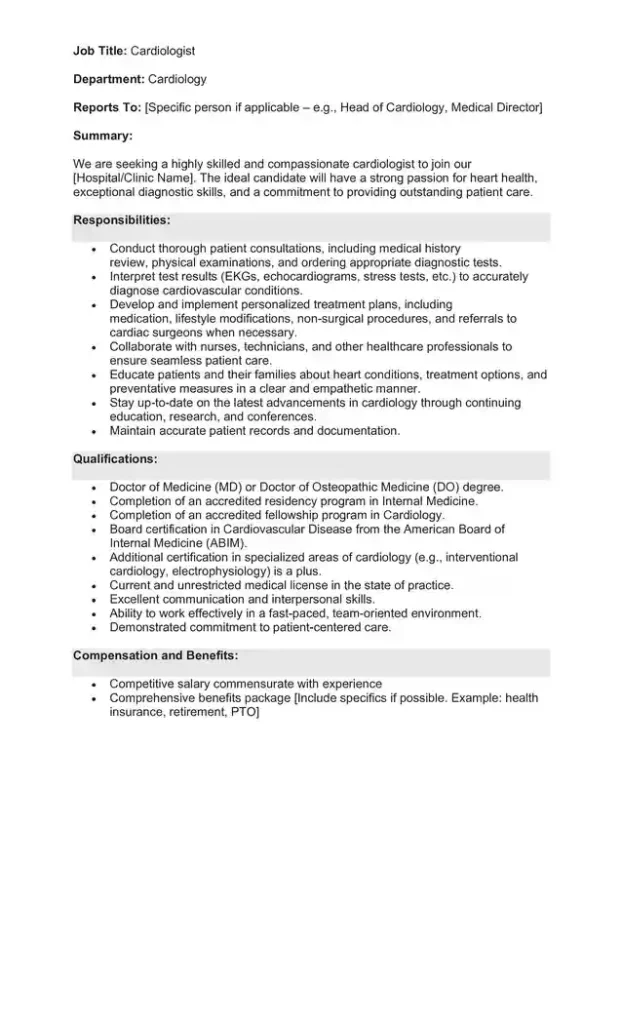 Sample Job Description for a Cardiologist 07