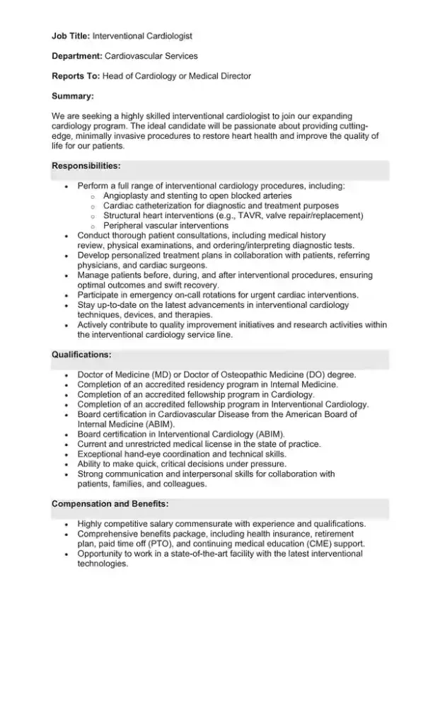 Sample Job Description for a Cardiologist 08