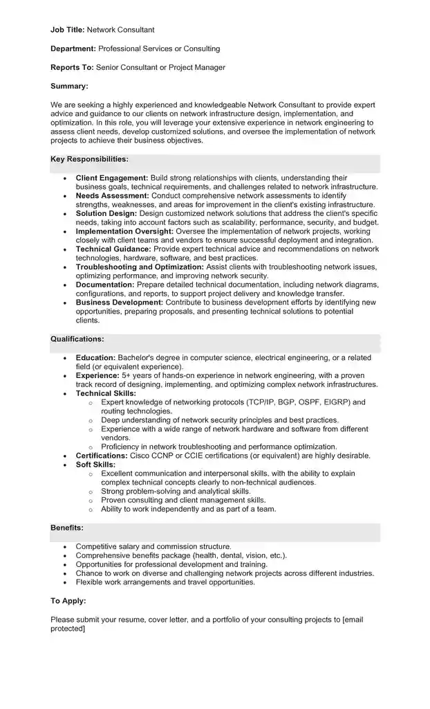 Sample Job Description for a Network Engineer 09 Sample Job Description for a Network Engineer 09