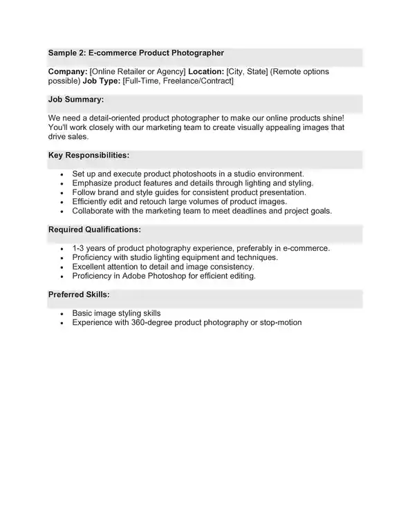 Sample Job Description for a Photographer 04