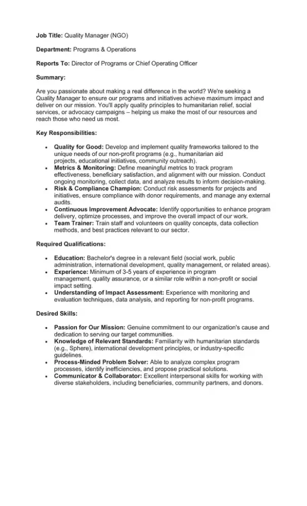 Sample Job Description for a Quality Manager 02