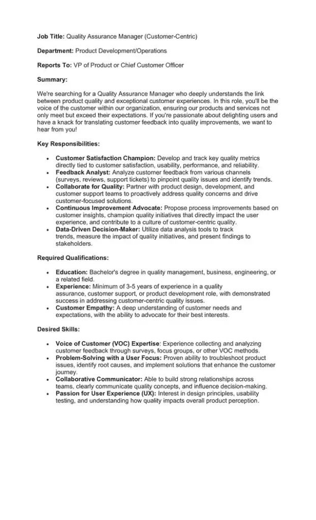 Sample Job Description for a Quality Manager 03