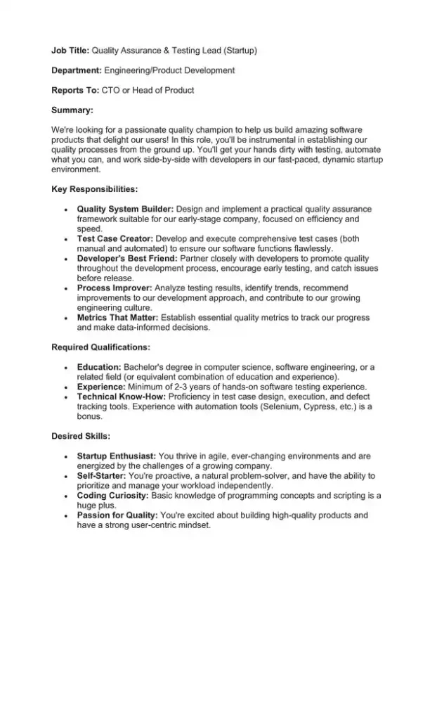 Sample Job Description for a Quality Manager 11