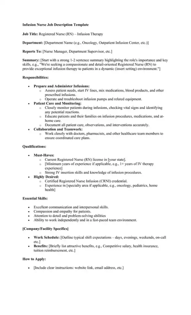 infusion nurse job description template 01