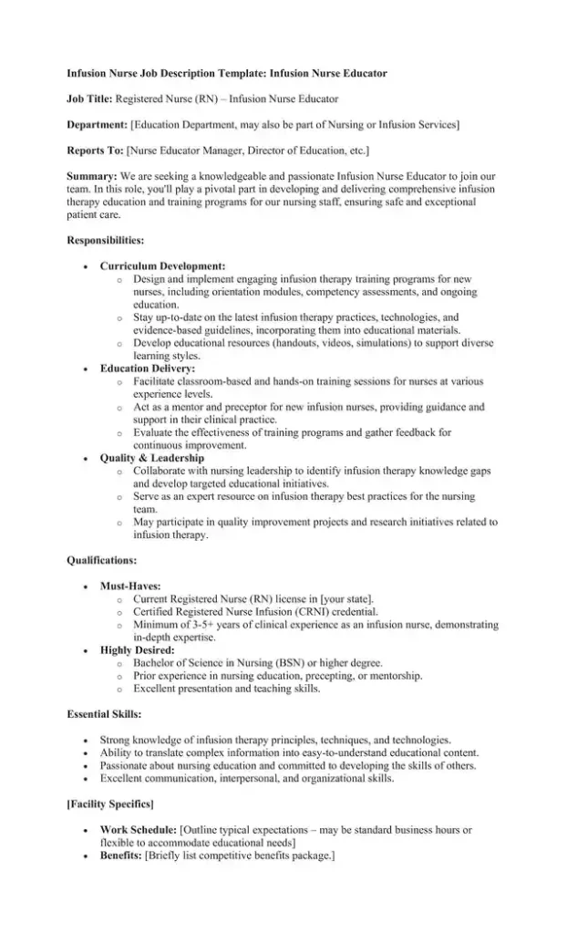 infusion nurse job description template 07