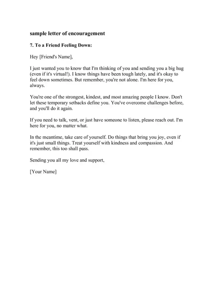 Example Letter of Encouragement To a Friend Feeling Down Example Letter of Encouragement To a Friend Feeling Down