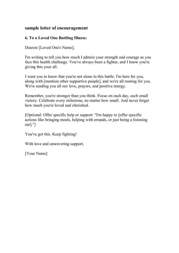 Example Letter of Encouragement To a Loved One Battling Illness Example Letter of Encouragement To a Loved One Battling Illness