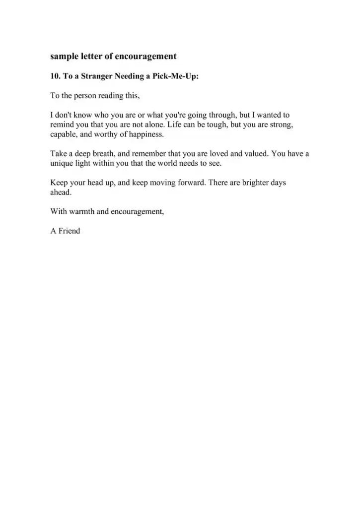 Example Letter of Encouragement To a Stranger Needing a Pick Me Up Example Letter of Encouragement To a Stranger Needing a Pick Me Up