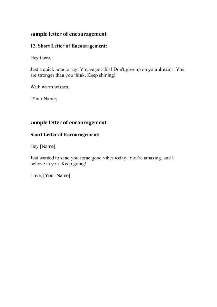 Short Letter of Encouragement Example Short Letter of Encouragement Example