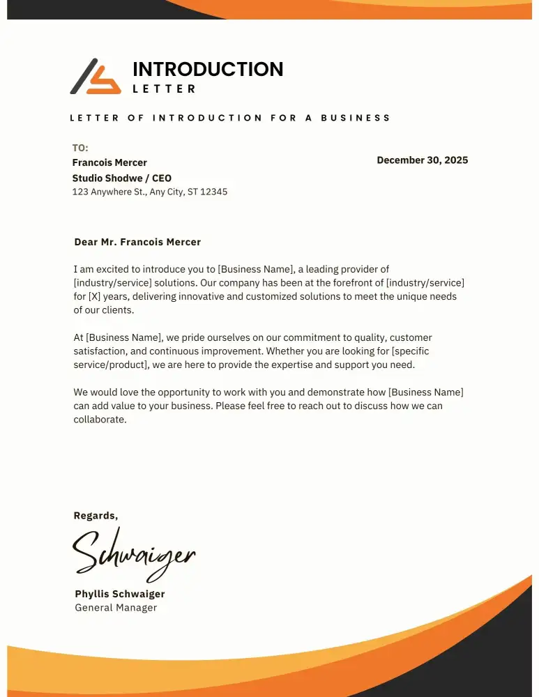 Professional Letter of Introduction for a Business Professional Letter of Introduction for a Business