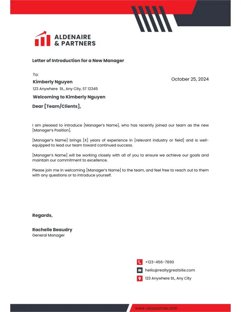 Professional Letter of Introduction for a New Manager Professional Letter of Introduction for a New Manager