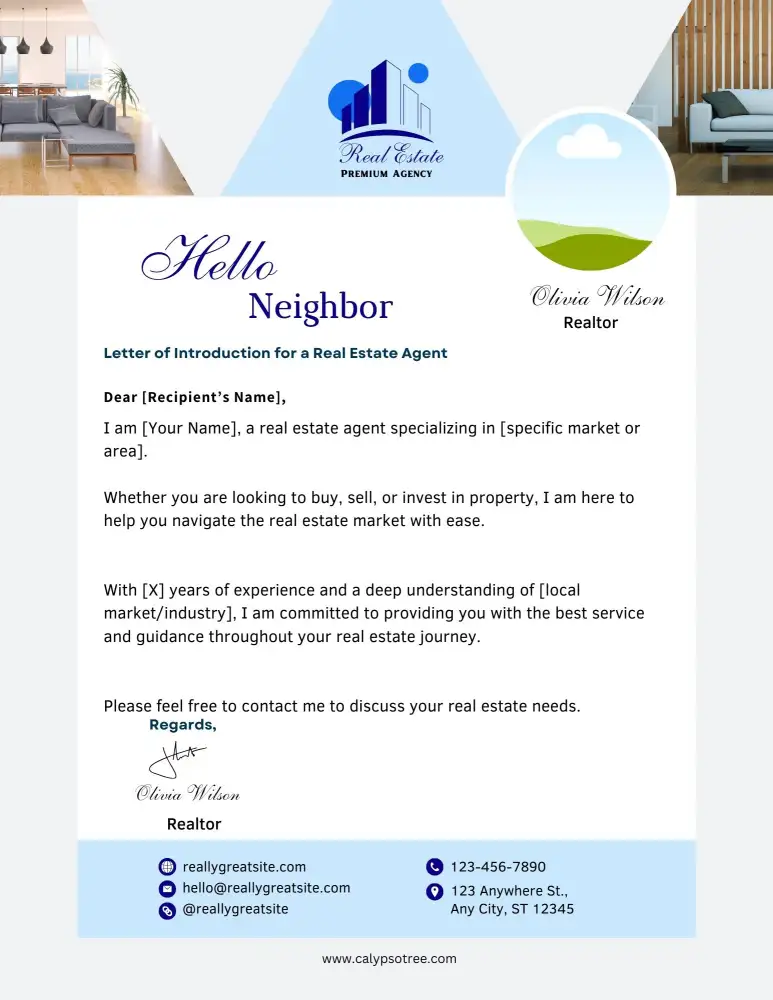 Professional Letter of Introduction for a Real Estate Agent Professional Letter of Introduction for a Real Estate Agent