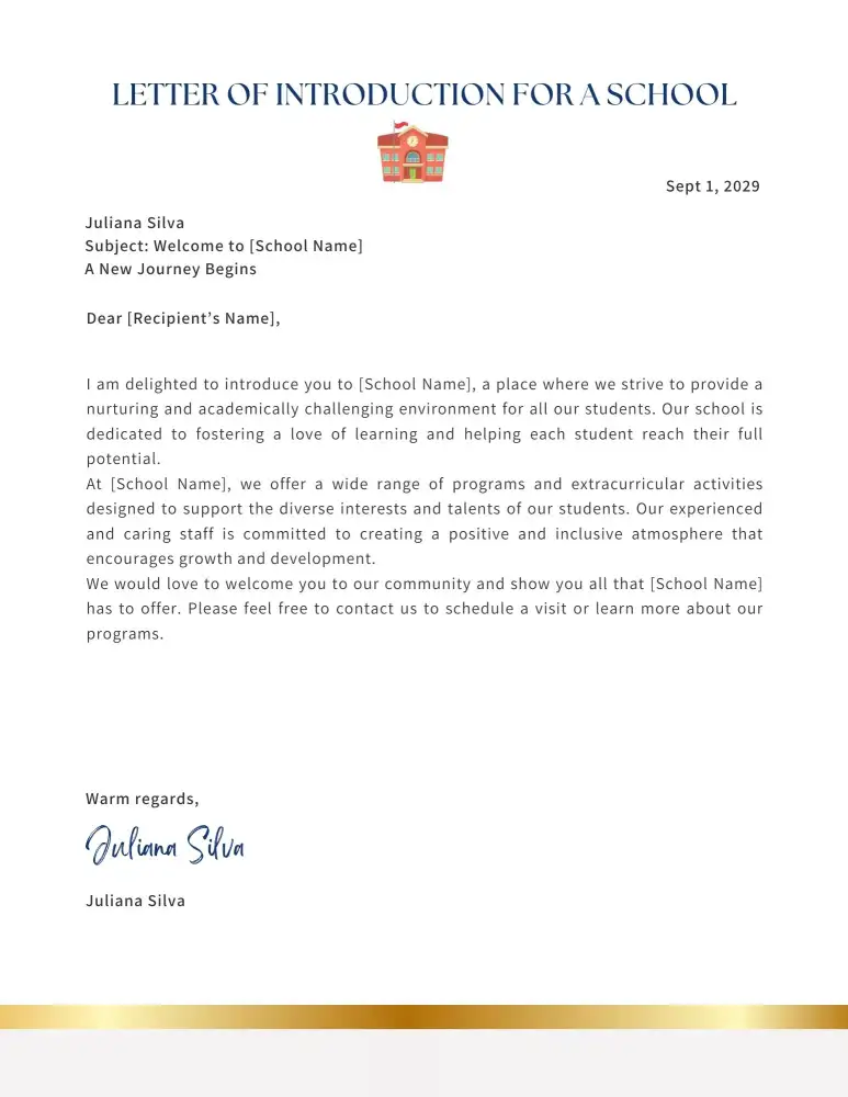Professional Letter of Introduction for a School Professional Letter of Introduction for a School